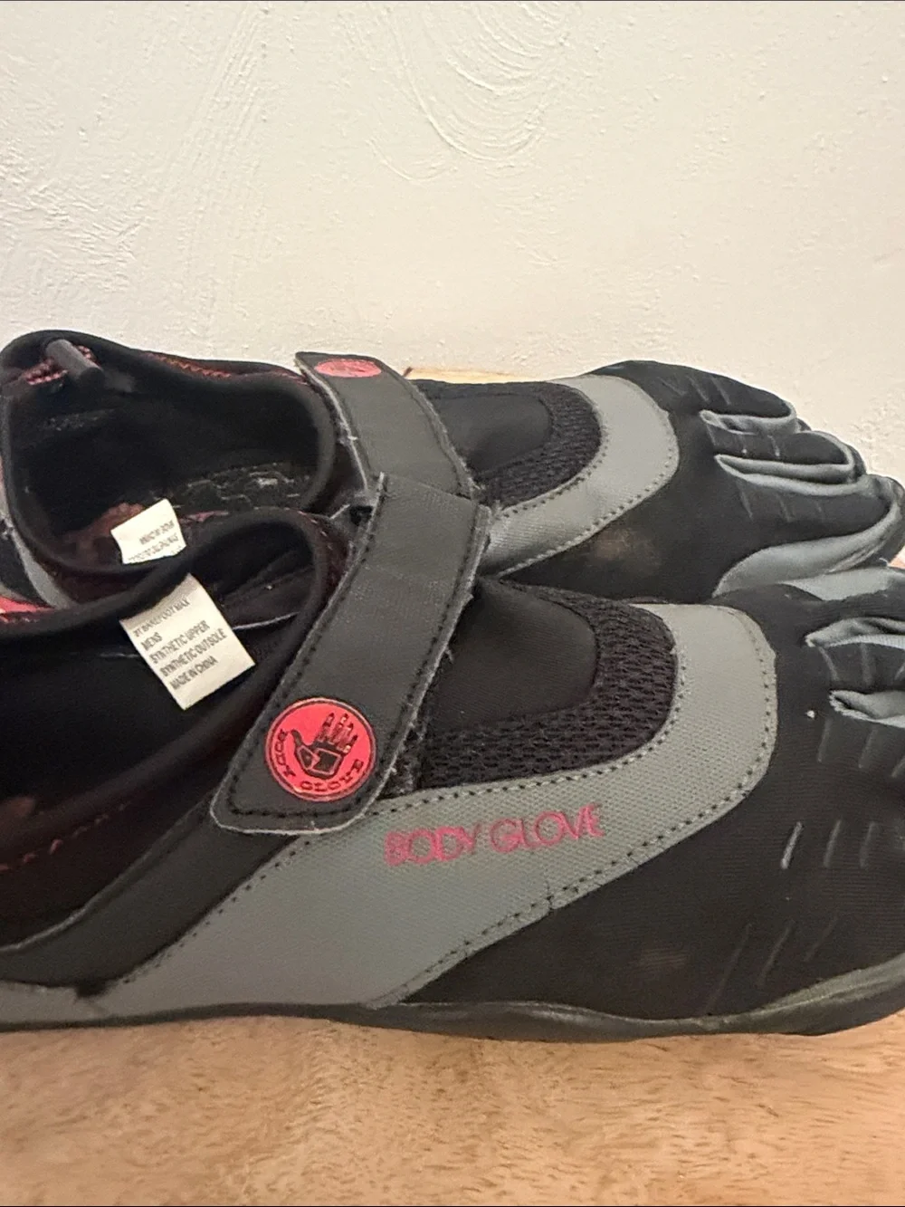 Body Glove Men's Five-Toe Water Shoes in Black and Gray with Red Accents